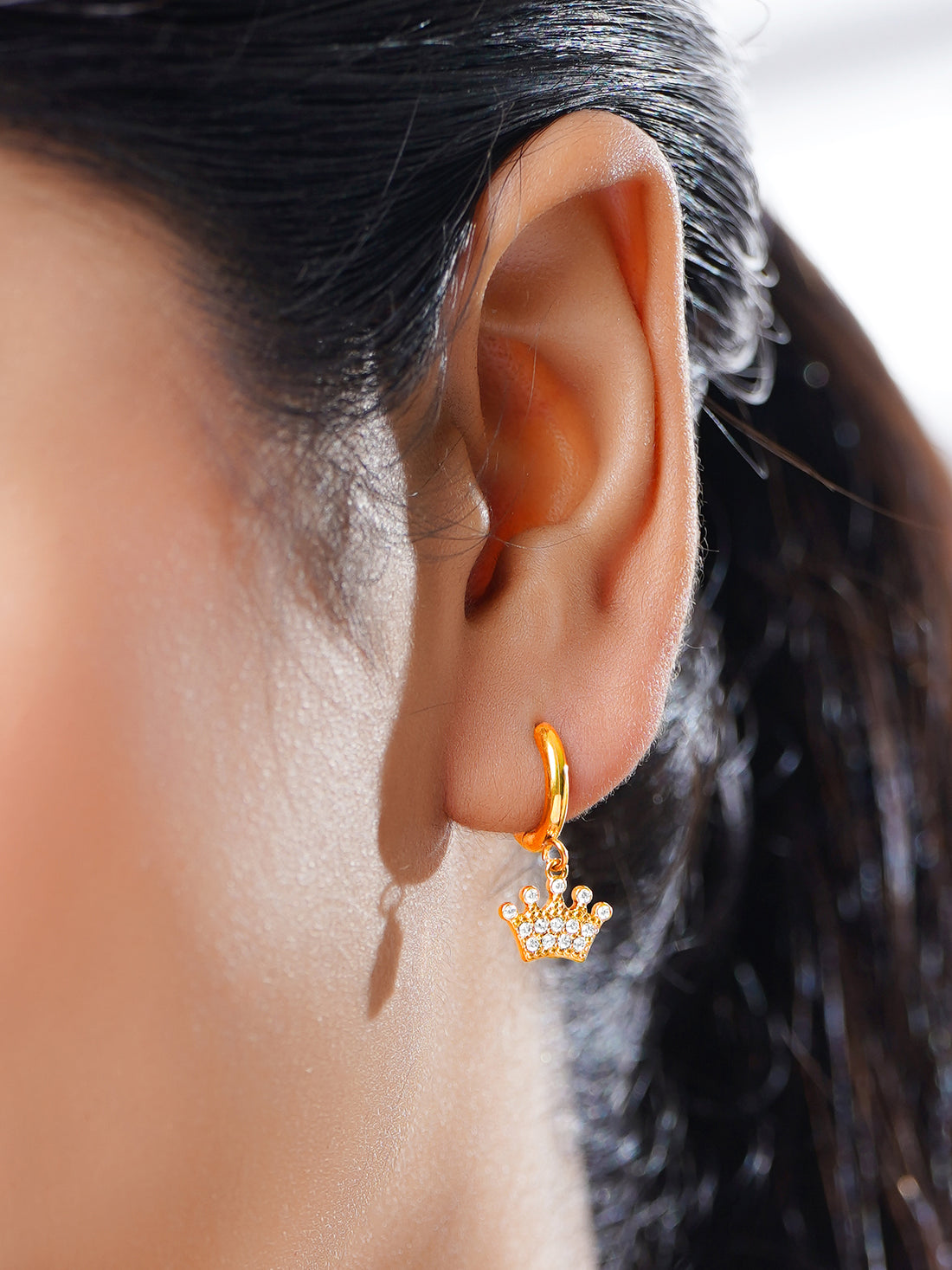 Crystal Crown Charm Hoops
