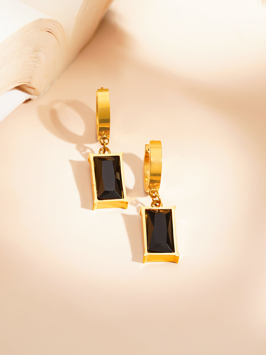 Long Black Stone Hoops