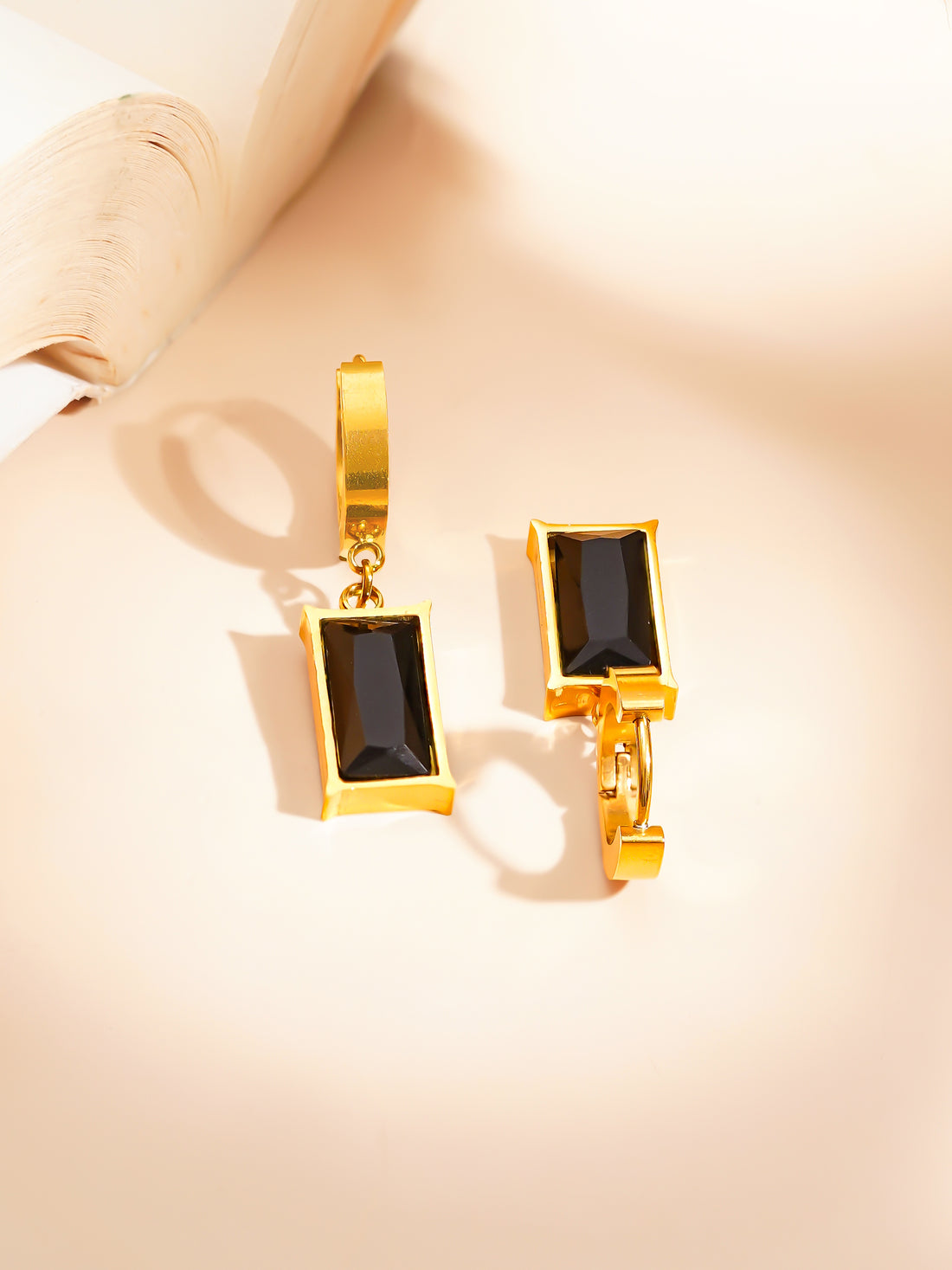 Long Black Stone Hoops