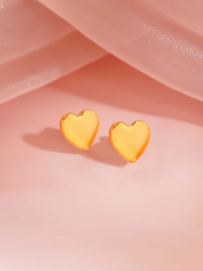 18K Gold Plated Glossy Heart Stud Earrings