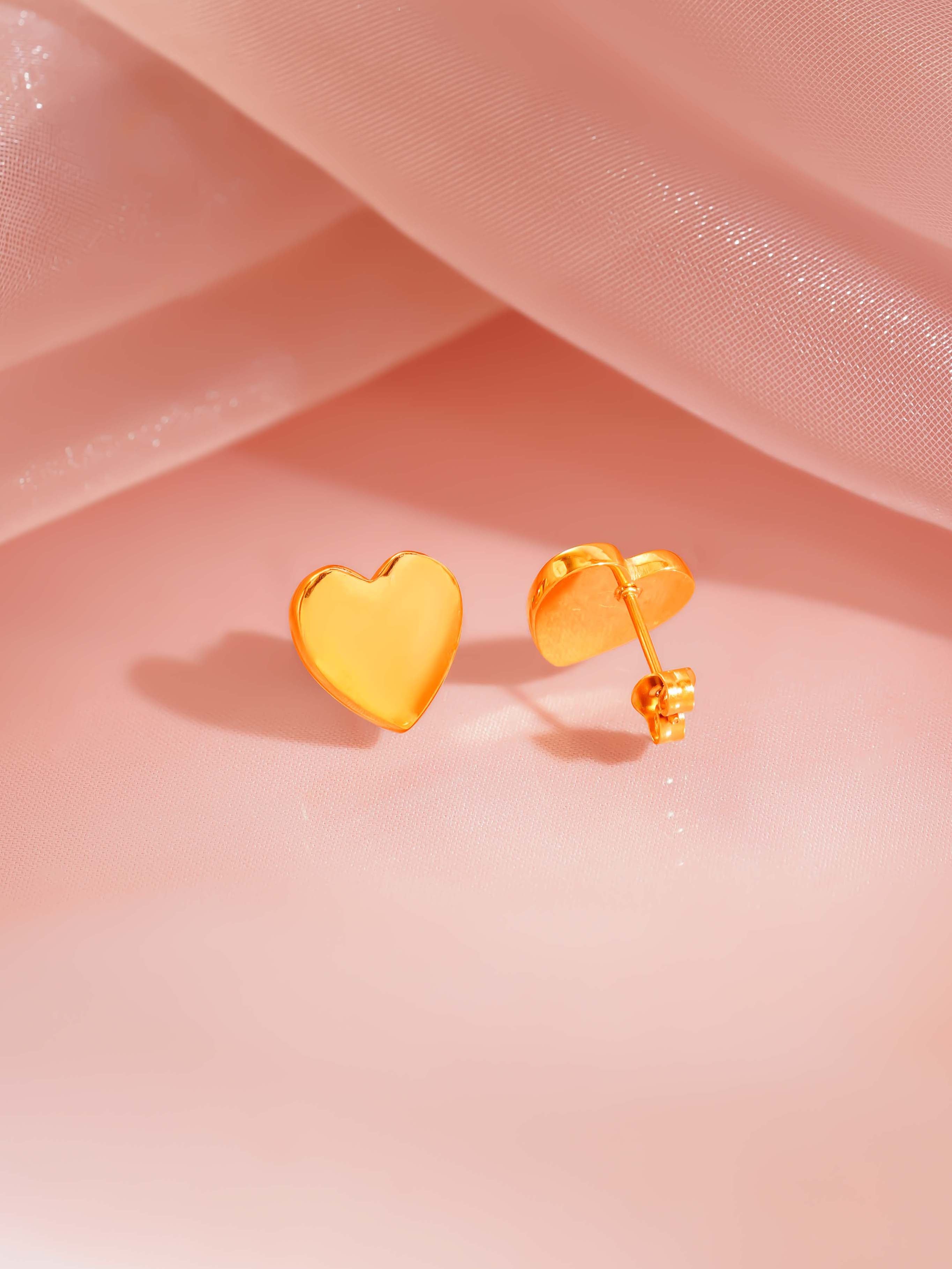 18K Gold Plated Glossy Heart Stud Earrings