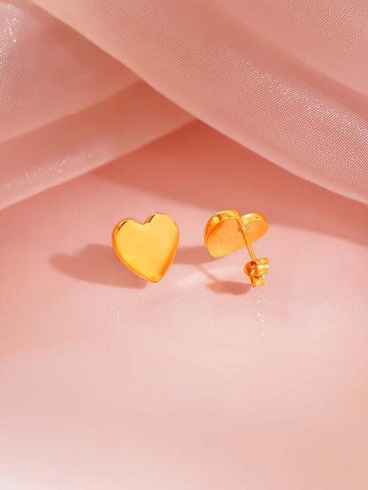18K Gold Plated Glossy Heart Stud Earrings