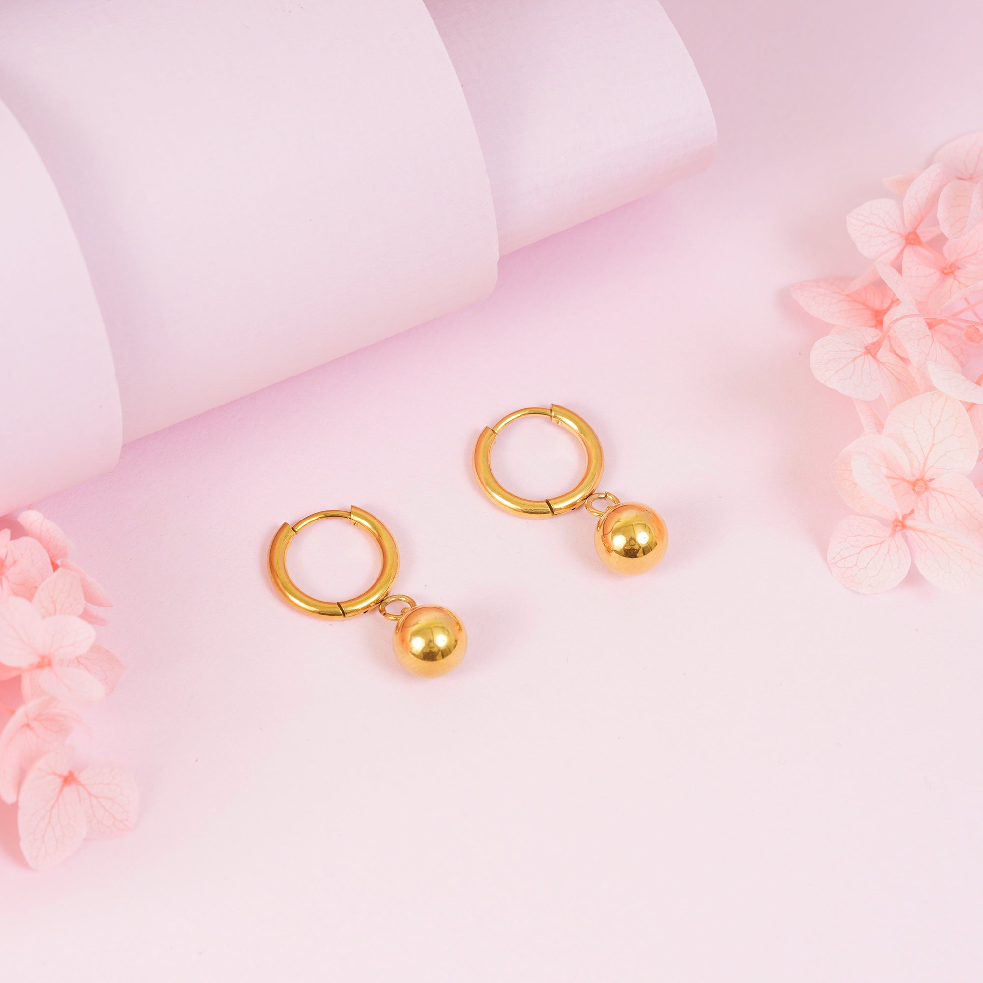 18K Gold Plated Golden Orb Hoop Earrings