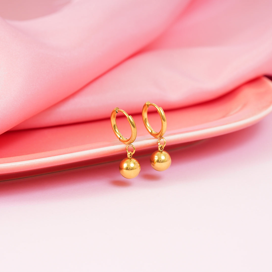 18K Gold Plated Golden Orb Hoop Earrings