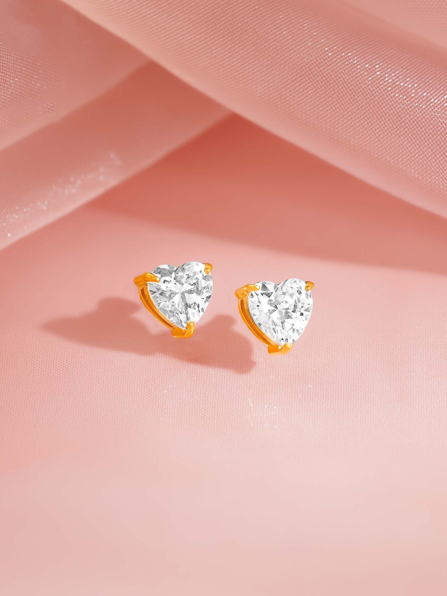 18K Gold Plated Heart Crystal Stud Earrings