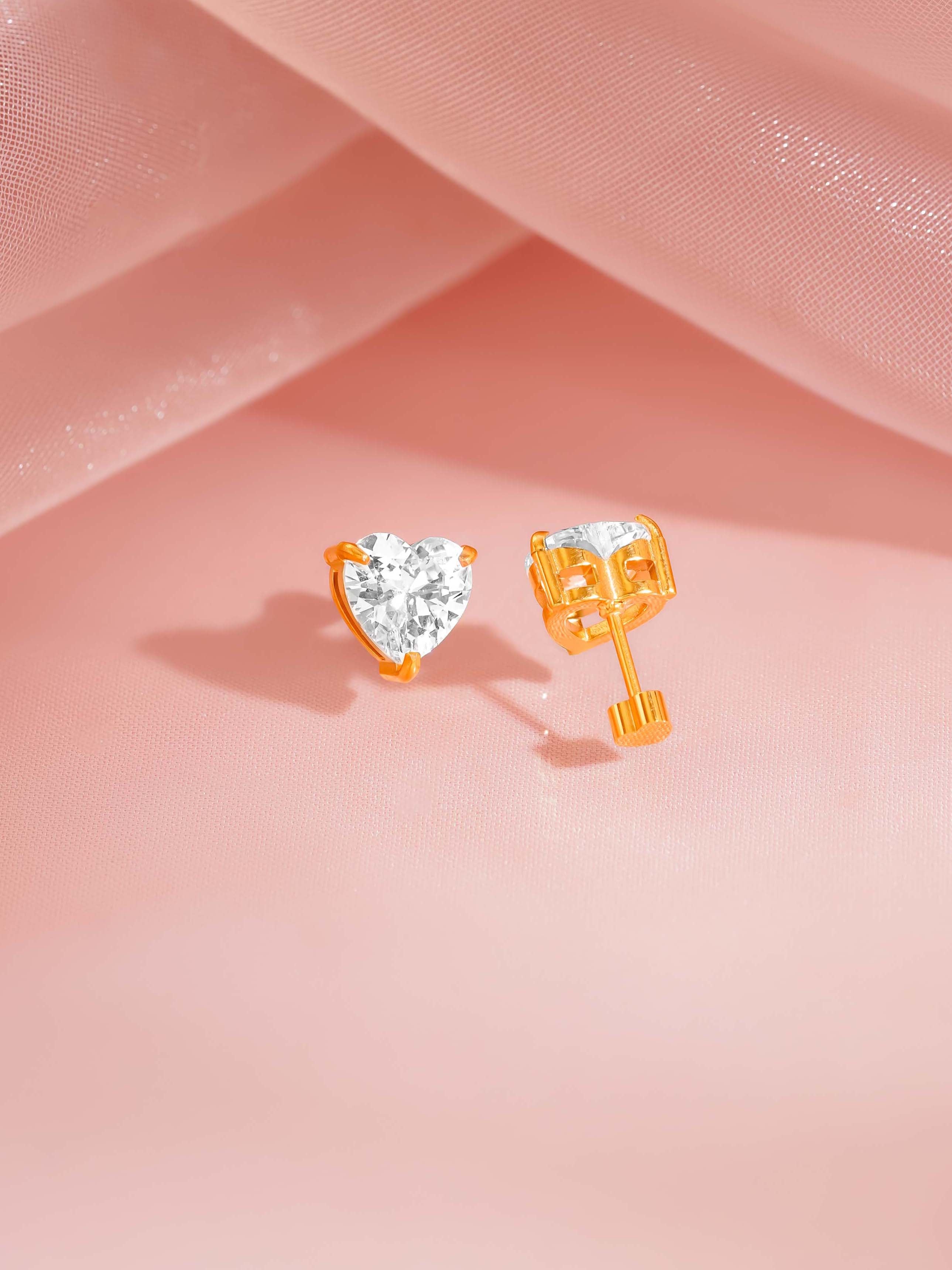 18K Gold Plated Heart Crystal Stud Earrings