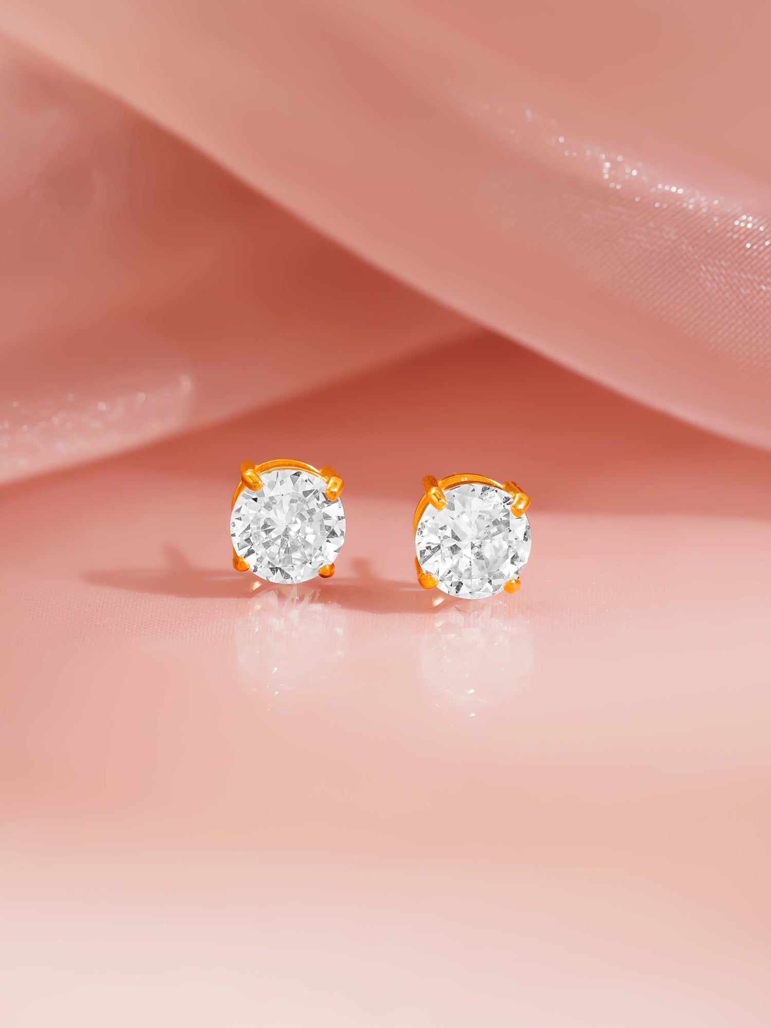 18K Gold Plated Round Crystal Stud Earrings