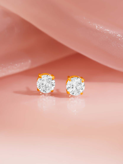 18K Gold Plated Round Crystal Stud Earrings