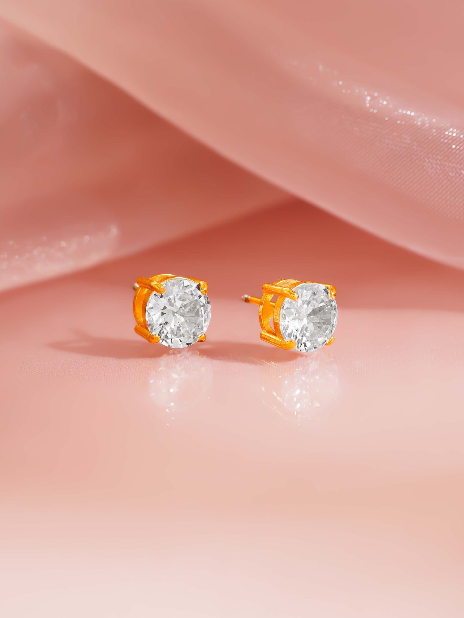 18K Gold Plated Round Crystal Stud Earrings