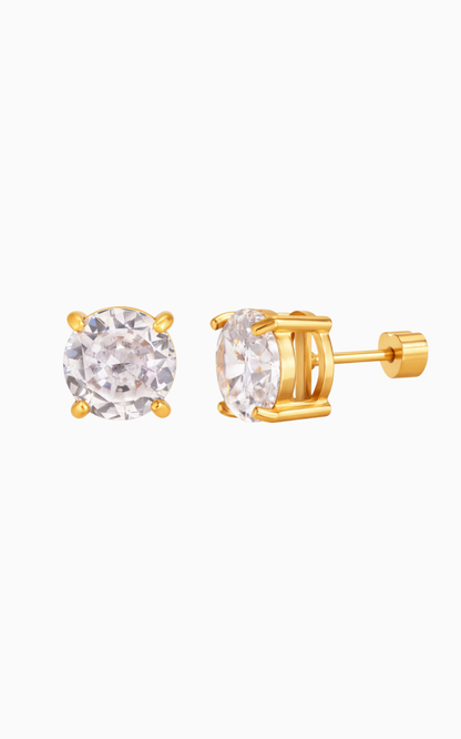 18K Gold Plated Round Crystal Stud Earrings