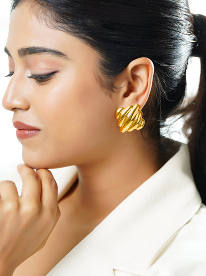 18K Gold Plated Sculpted Shell Stud Earrings