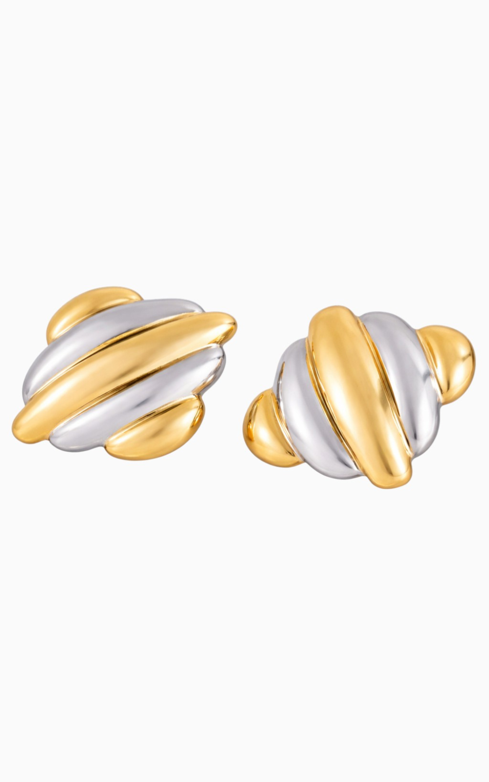 18K Gold Plated Two-Tone Sculpted Shell Stud Earrings