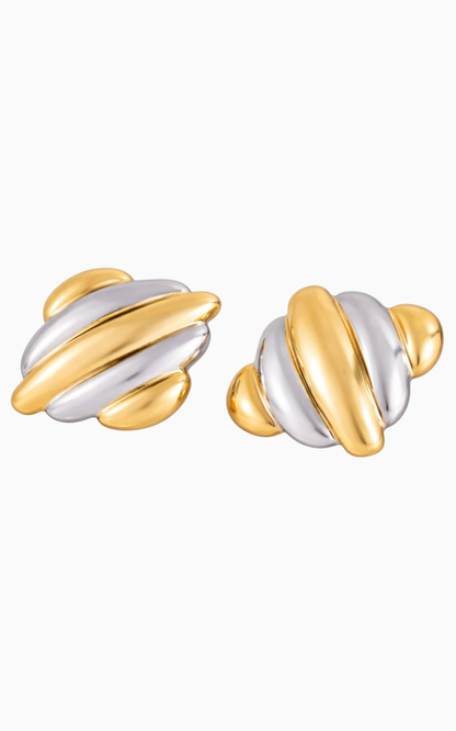 18K Gold Plated Two-Tone Sculpted Shell Stud Earrings