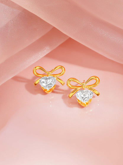 18K Gold Plated Bow &amp; Heart Crystal Drop Earrings