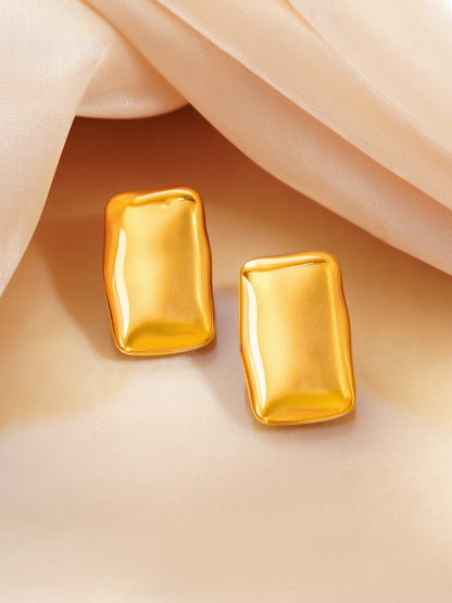18K Gold Plated Sculpted Square Stud Earrings