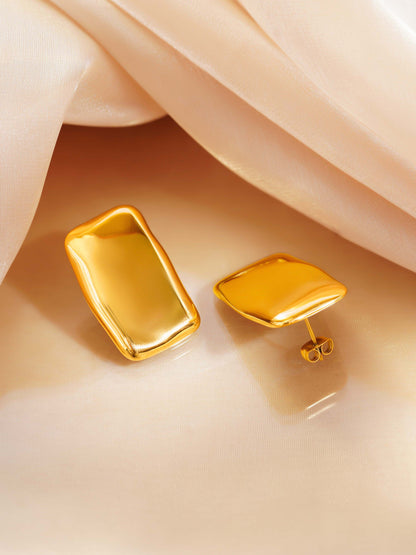 18K Gold Plated Sculpted Square Stud Earrings