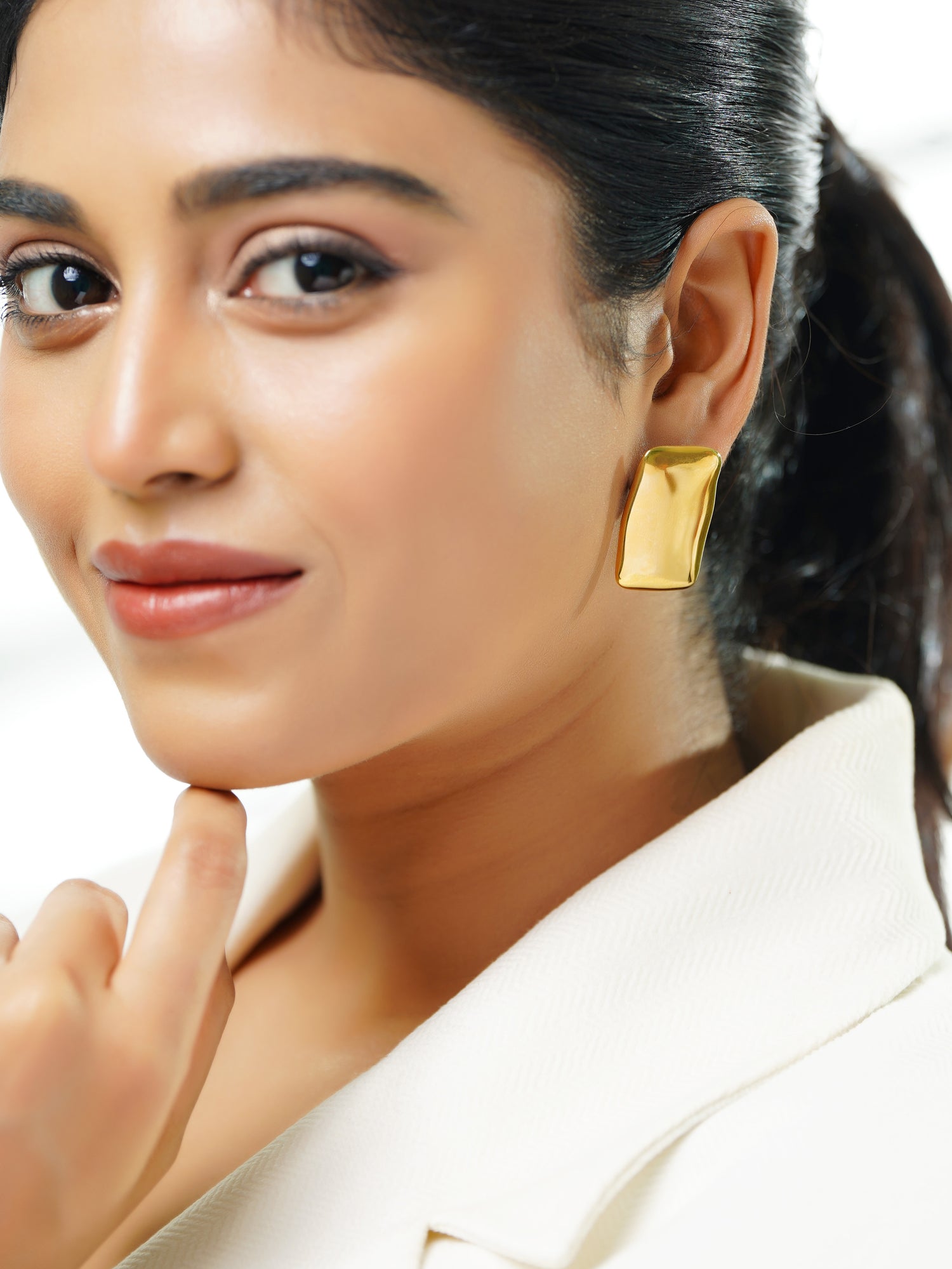 18K Gold Plated Sculpted Square Stud Earrings