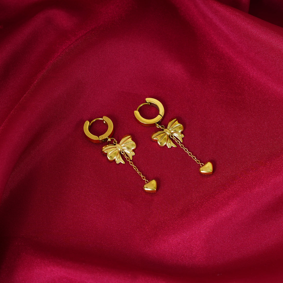 18K Gold Plated Sweetheart Bow Tassel Earrings
