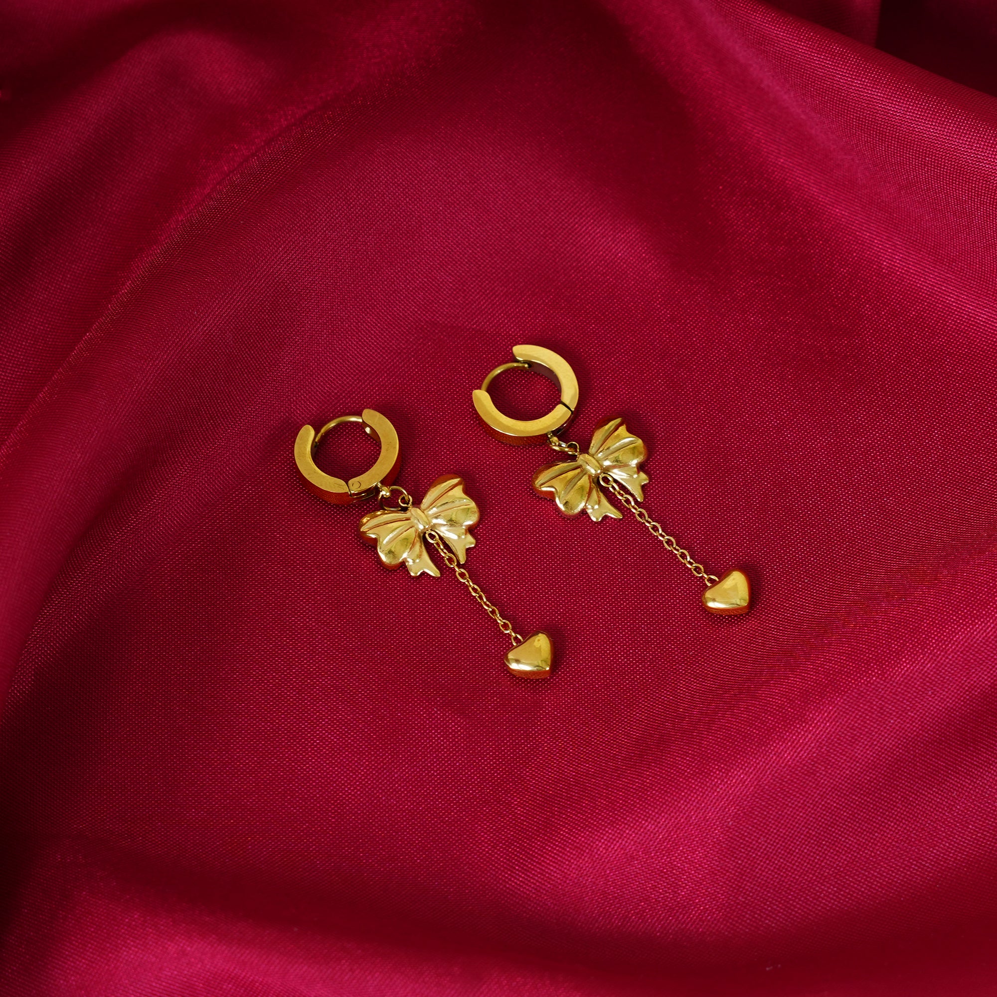 18K Gold Plated Sweetheart Bow Tassel Earrings