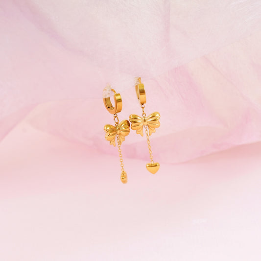 18K Gold Plated Sweetheart Bow Tassel Earrings
