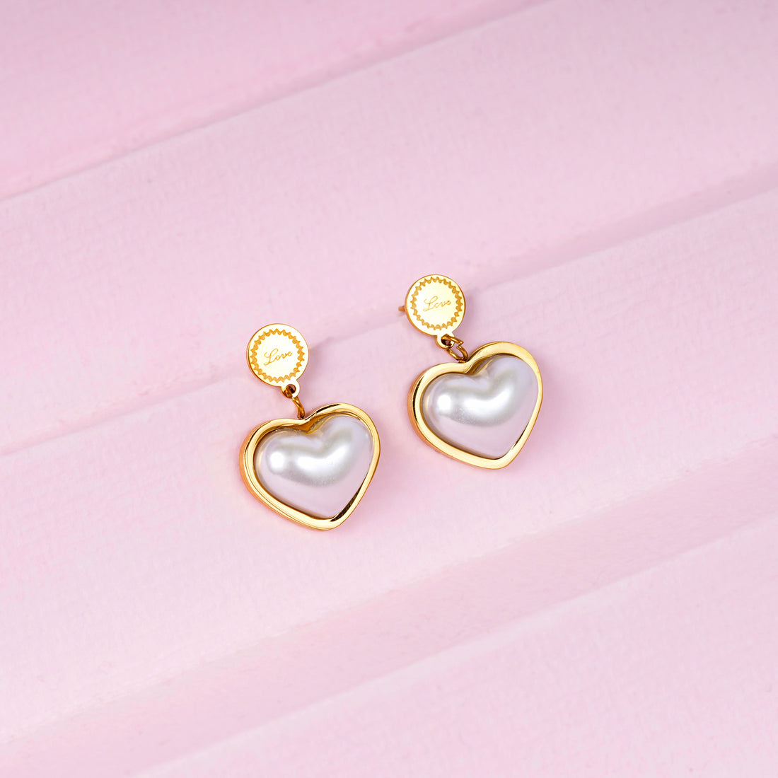 18K Gold Plated Pearl Love Heart Hoop Earrings
