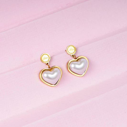 18K Gold Plated Pearl Love Heart Hoop Earrings