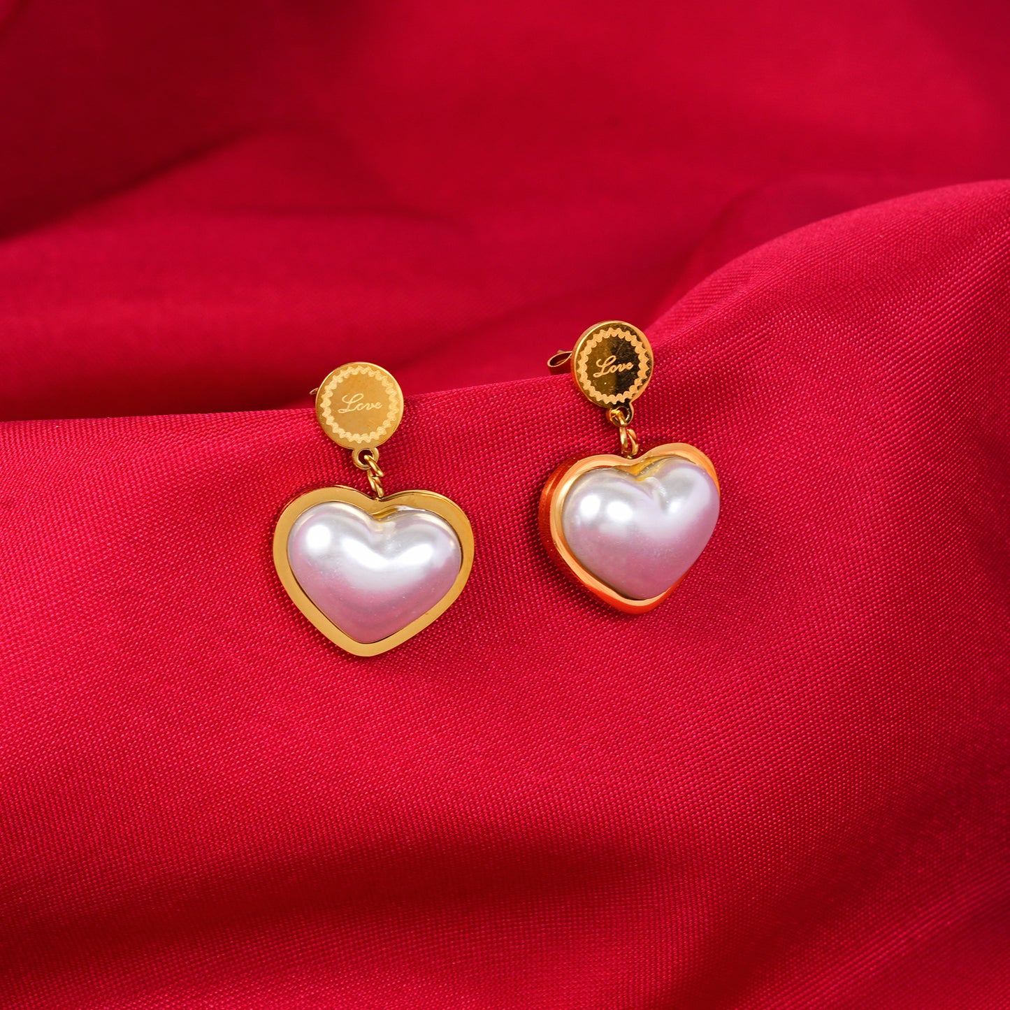18K Gold Plated Pearl Love Heart Hoop Earrings