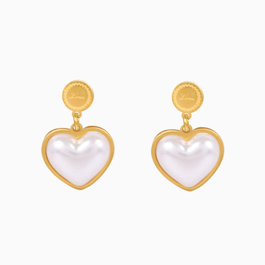 18K Gold Plated Pearl Love Heart Hoop Earrings