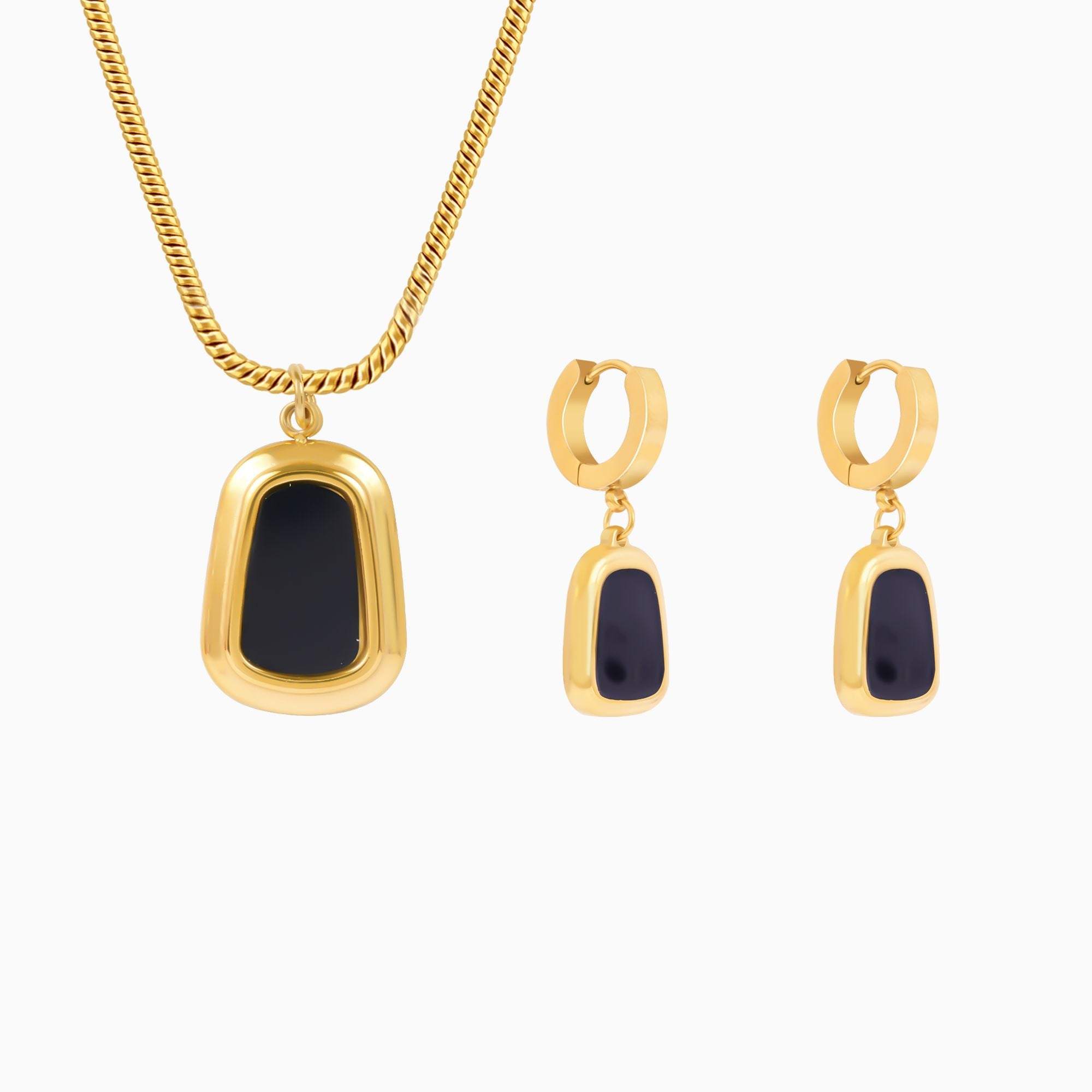 18K Gold Plated Black Onyx Elegance Jewellery Set