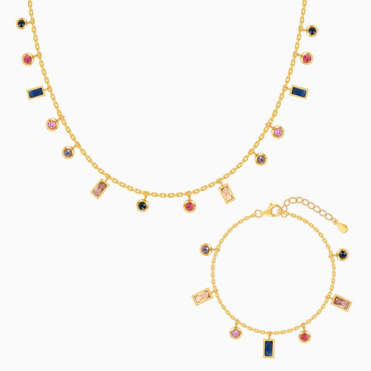 18K Gold Plated Golden Glow Multi-Colored Charms Jewellery Set