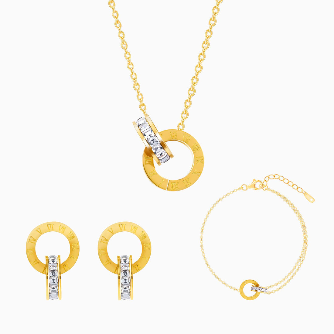18K Gold Plated Golden Orbit Jewellery Set of 3 (Bracelet, Necklace, and Earrings)