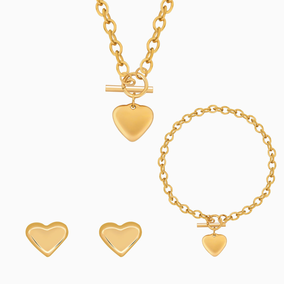 18K Gold Plated Buckle Up Heart Jewellery Set of 3