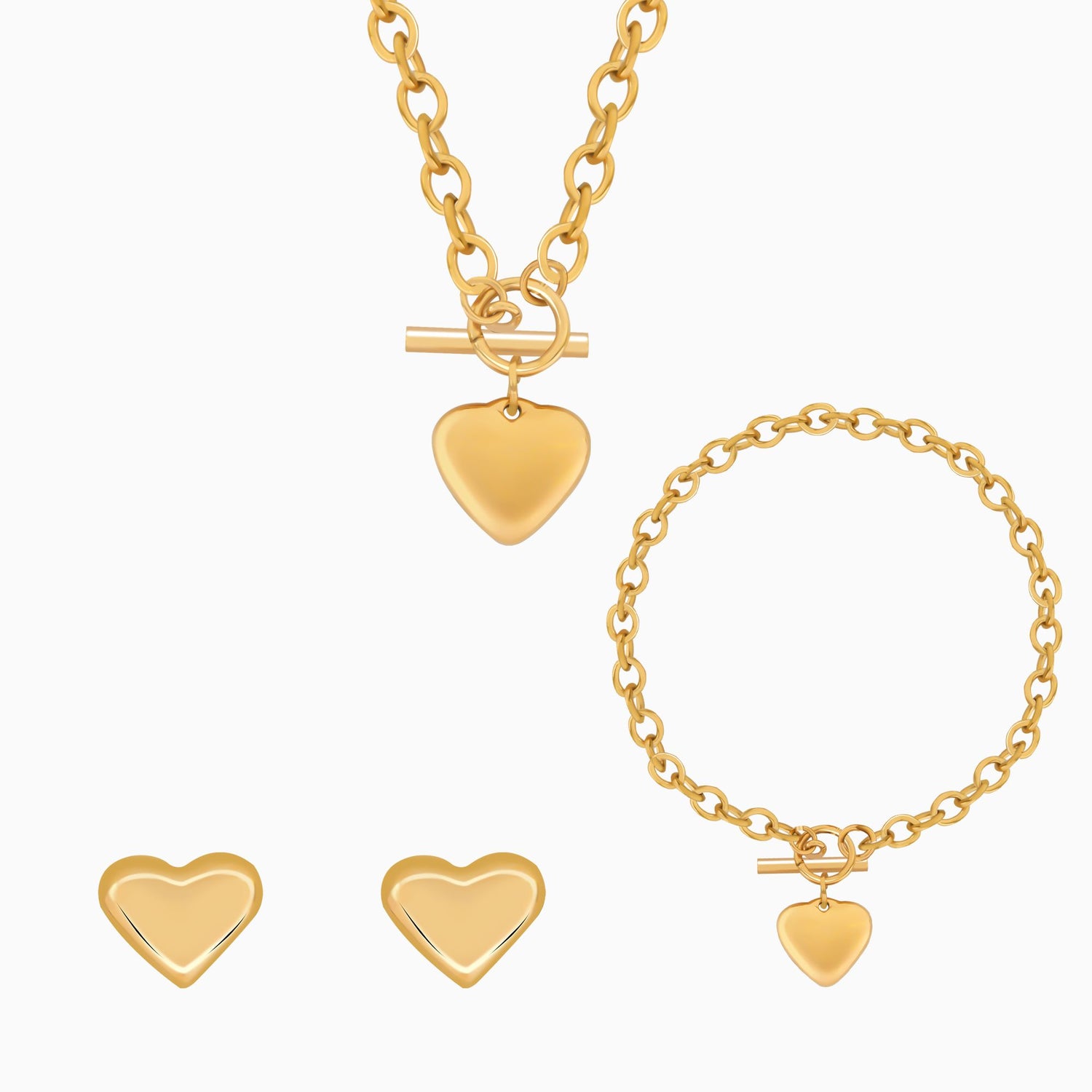 18K Gold Plated Buckle Up Heart Jewellery Set of 3