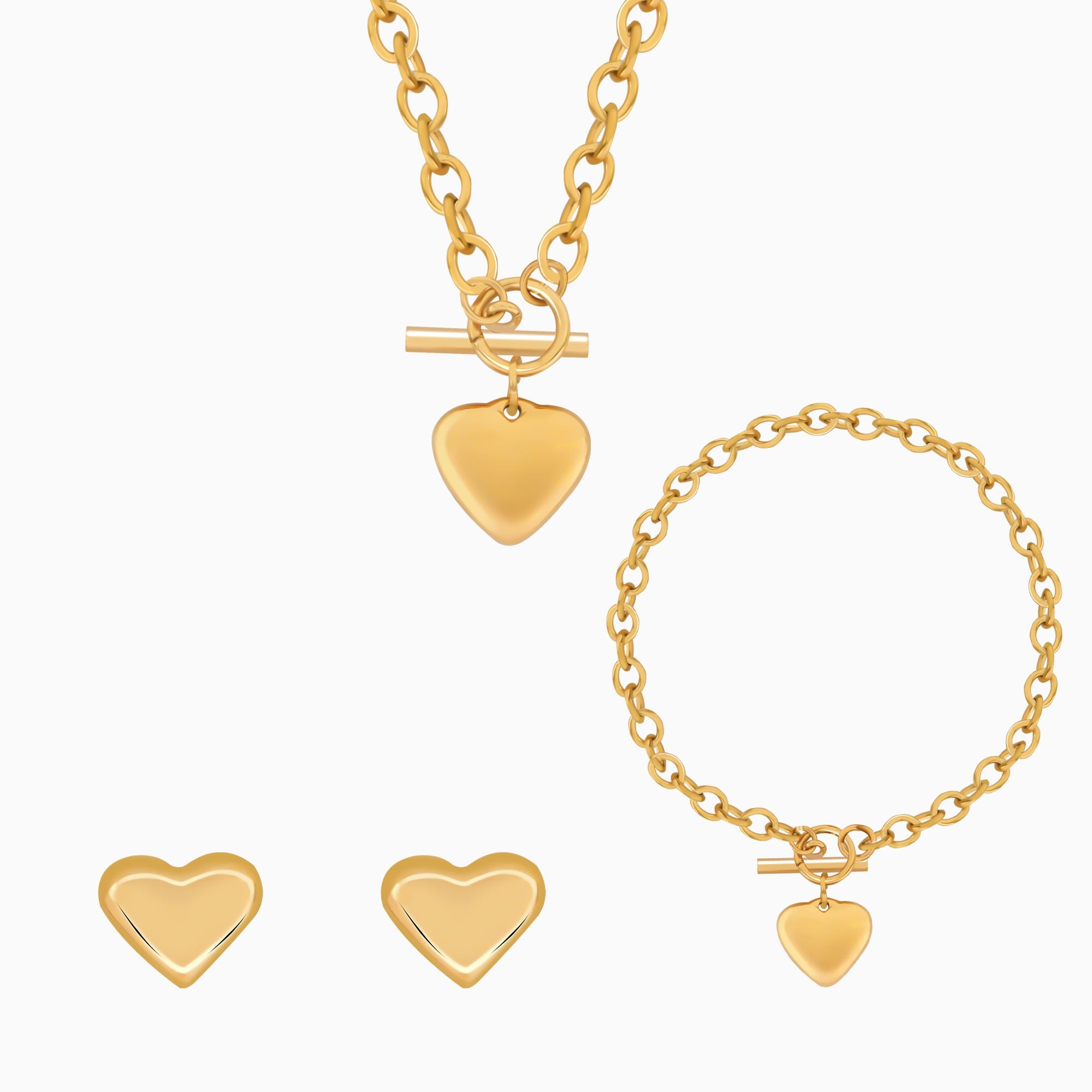 18K Gold Plated Buckle Up Heart Jewellery Set of 3