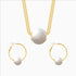 18k gold plated pearl necklace and earrings set on white background