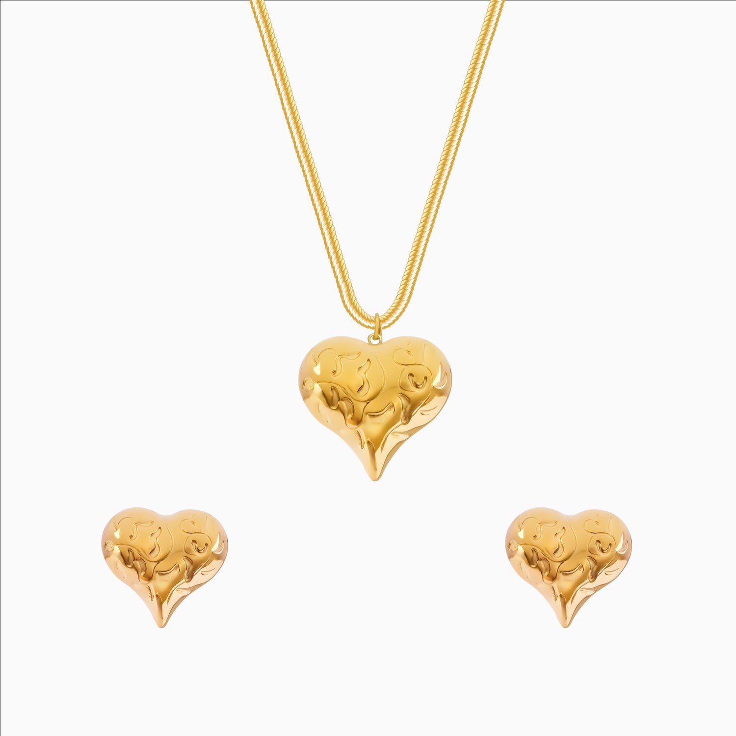 18K gold plated heart pendant necklace and earrings set