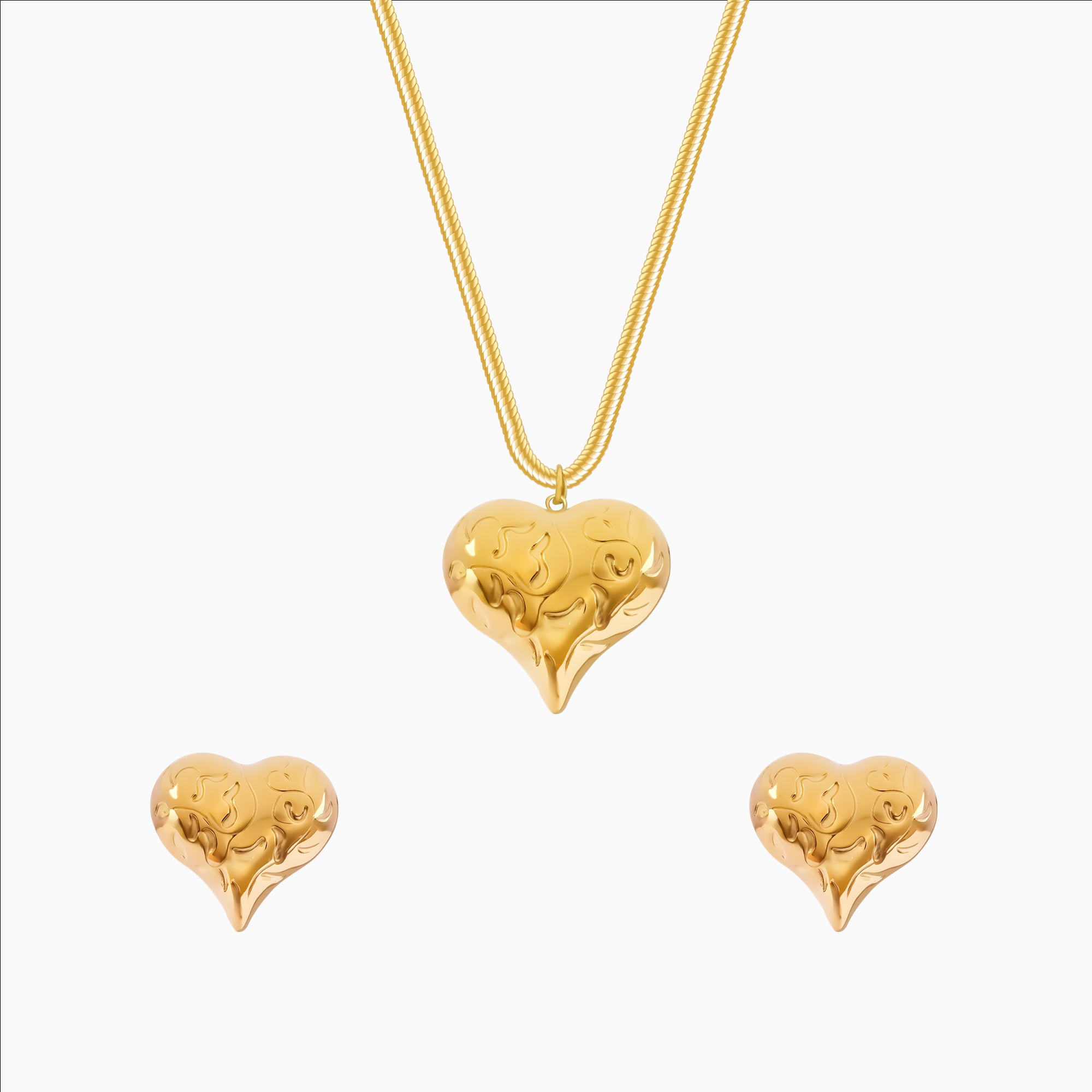 18K gold plated heart pendant necklace and earrings set