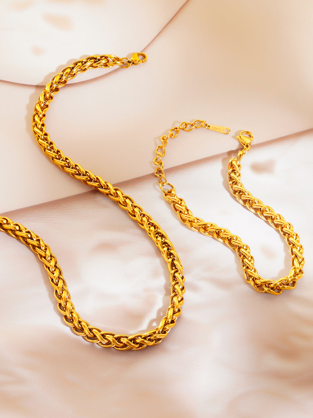 18K Gold Plated Rope Chain Necklace and Bracelet Set for Women
