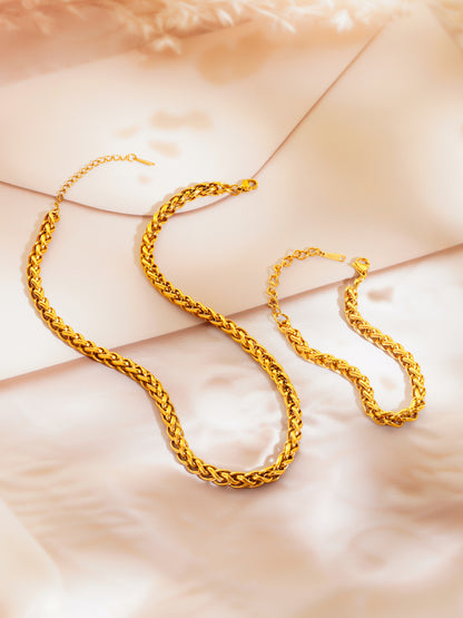 18K Gold Plated Rope Chain Necklace and Bracelet Set for Women