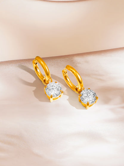 18K Gold Plated Solitaire Pendant Necklace &amp; Hoop Earrings Set for Women