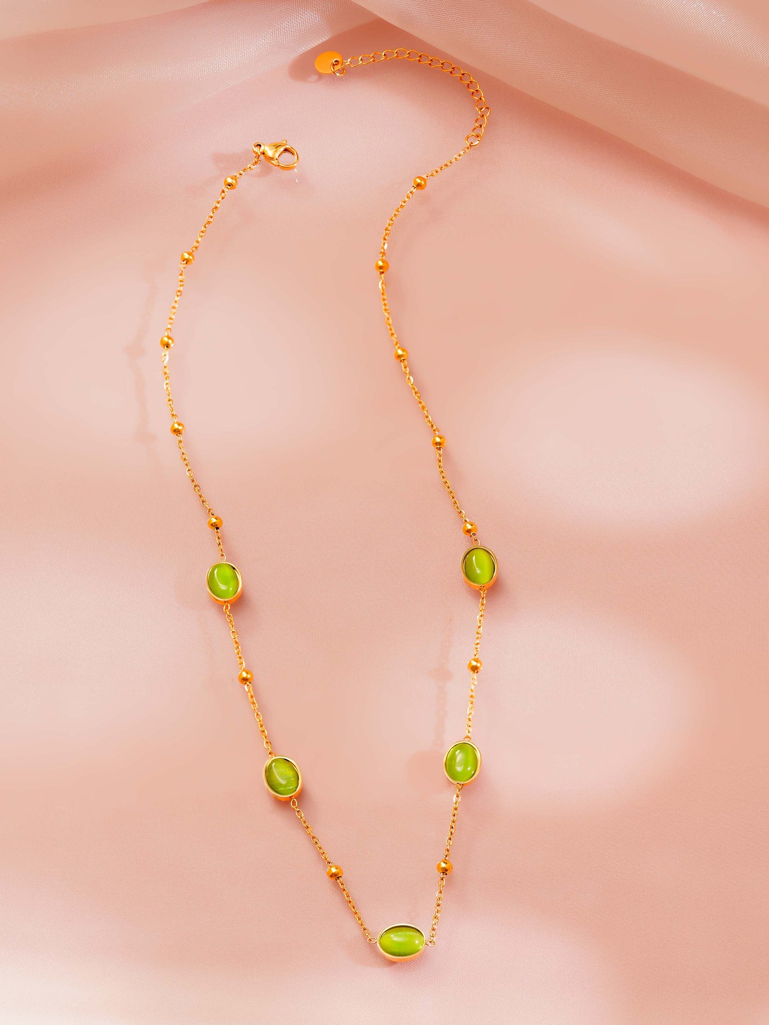 18K Gold Plated Green Stone Necklace and Stud Earrings Set
