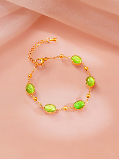 18K Gold Plated Green Stone Necklace, Bracelet and Stud Earrings Set