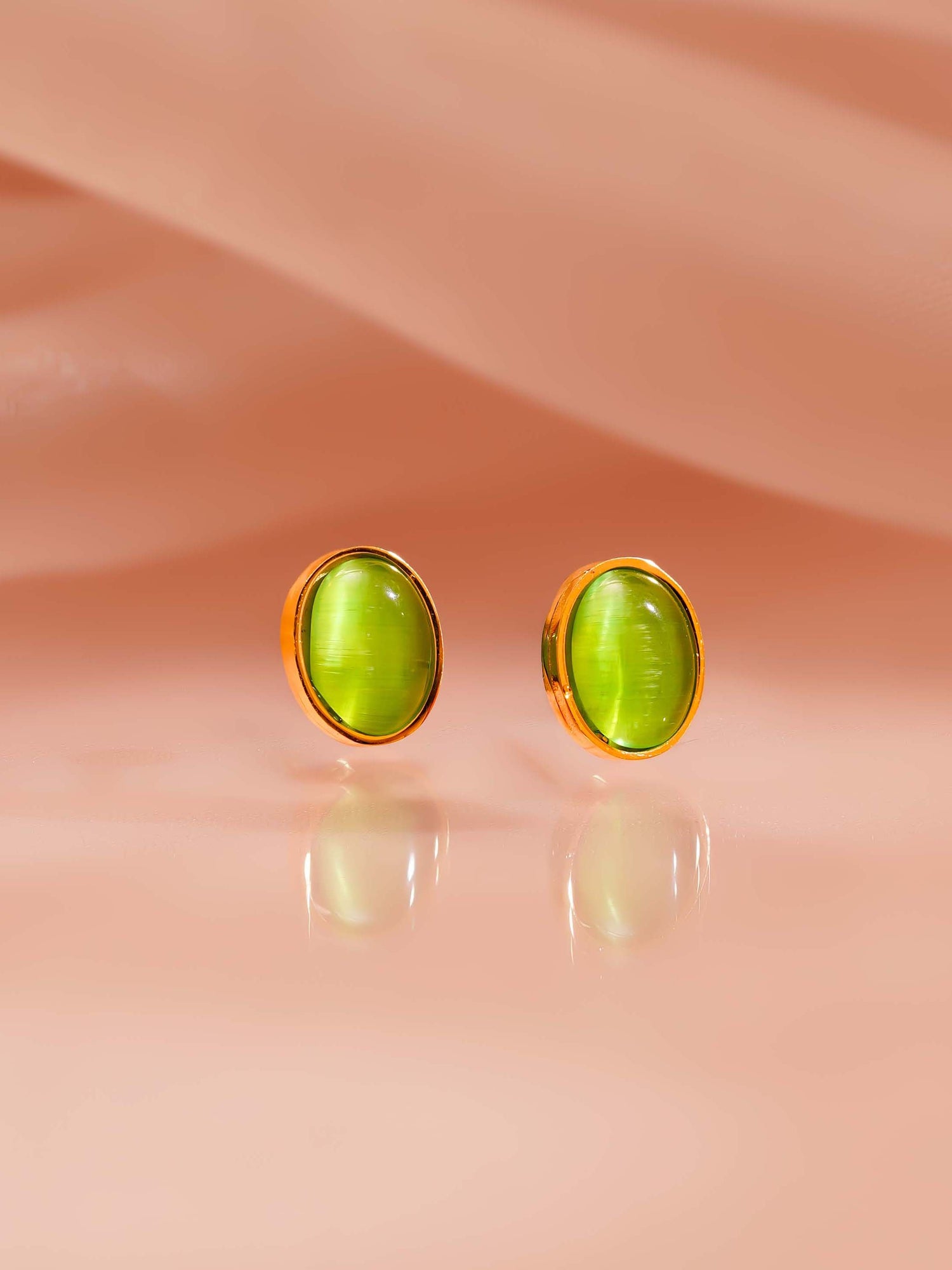 18K Gold Plated Green Stone Necklace and Stud Earrings Set