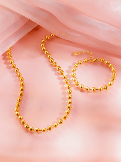 18K Gold Plated Classic Beaded Necklace and Bracelet Set