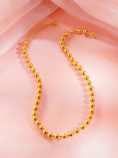 18K Gold Plated Classic Beaded Necklace and Bracelet Set