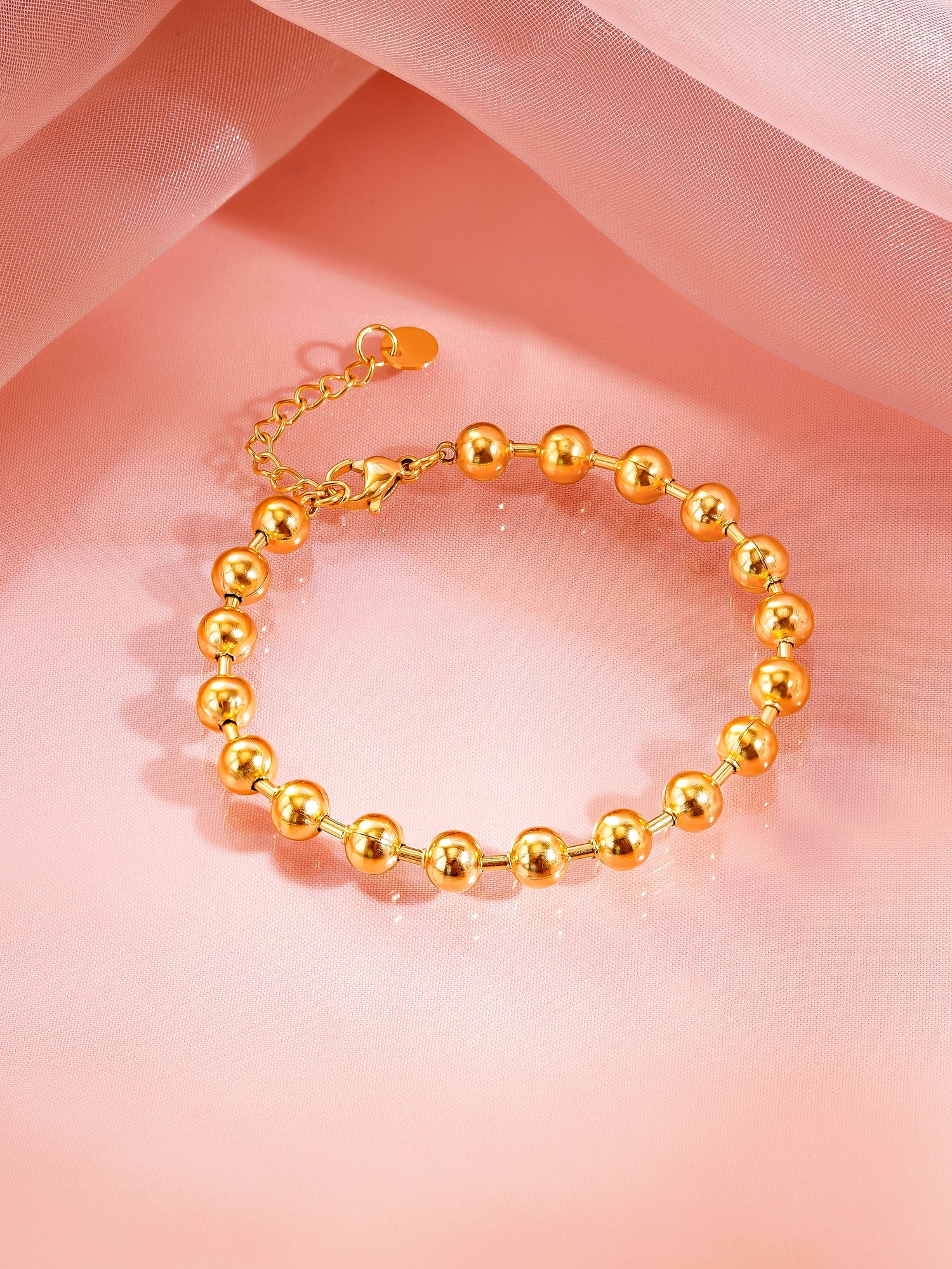 18K Gold Plated Classic Beaded Necklace and Bracelet Set