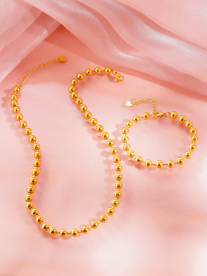 18K Gold Plated Classic Beaded Necklace and Bracelet Set