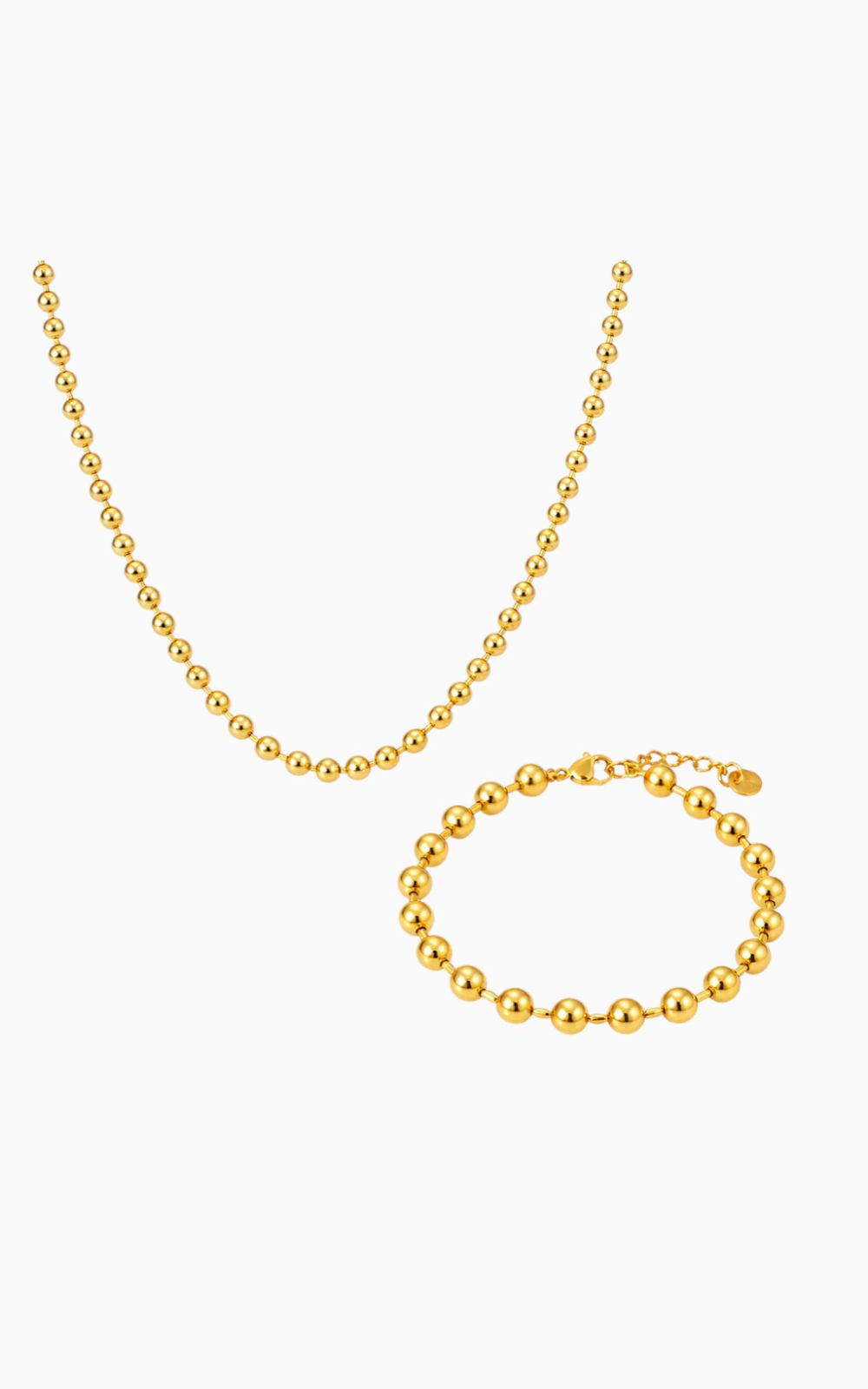 18K Gold Plated Classic Beaded Necklace and Bracelet Set