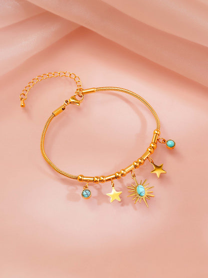 18K Gold Plated Evil Eye Multi-Layered Necklace and Charm Bracelet Set