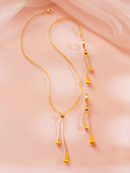 18K Gold Plated Lariat Drop Necklace and Long Drop Earrings Set